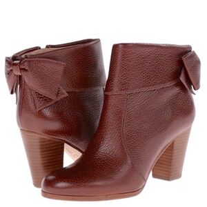 Kate Spade New York Lanise Bow Back Leather Ankle Booties Brown Zipper Up Size 6